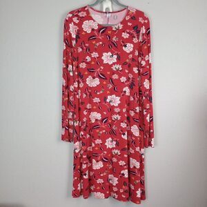 Old Navy Dress Size Medium Tall Red Floral Lightweight Red